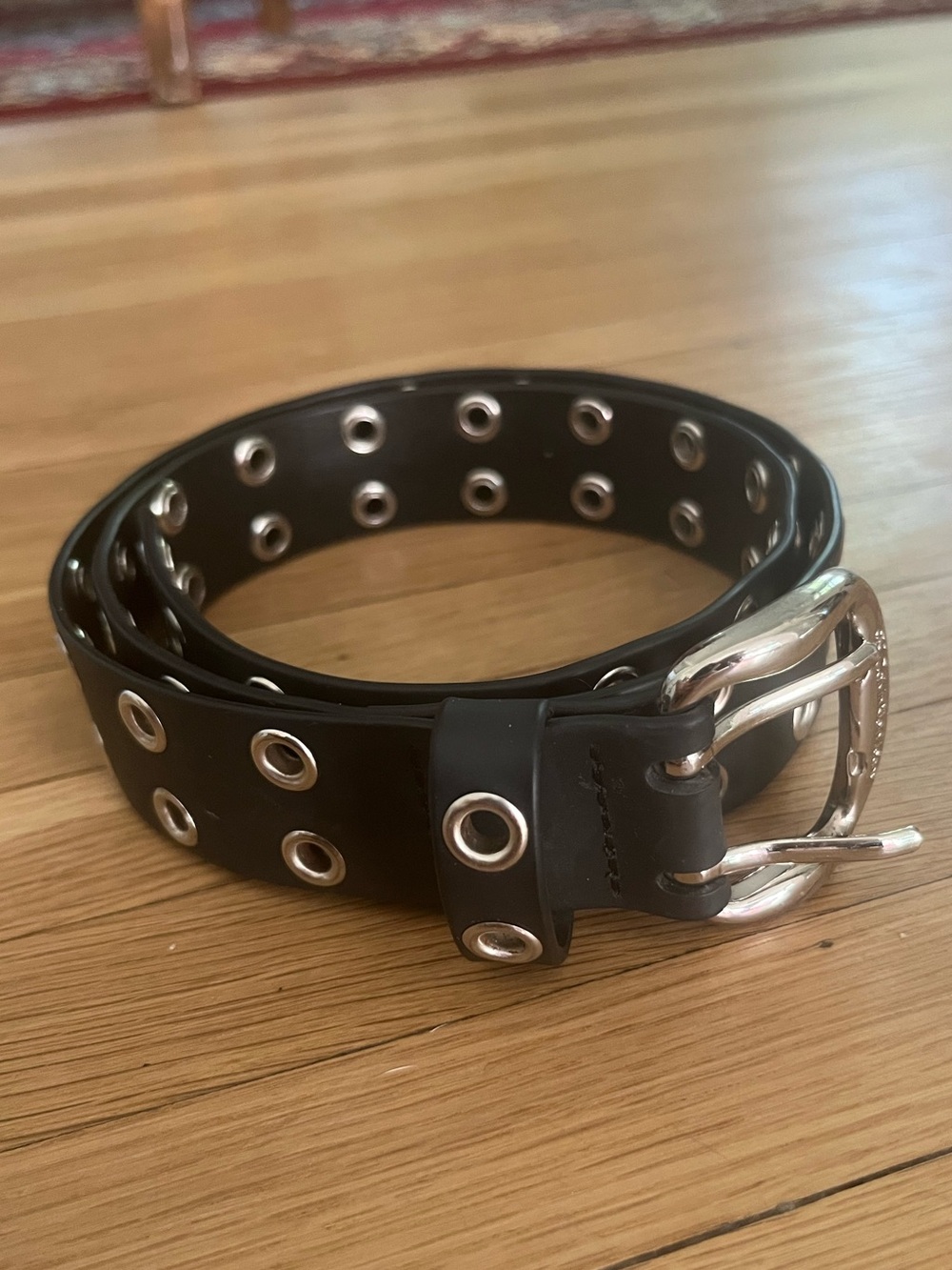 Calvin Klein Jeans Black Silver Grommet Rubber Belt Y2K Grunge Women’s L